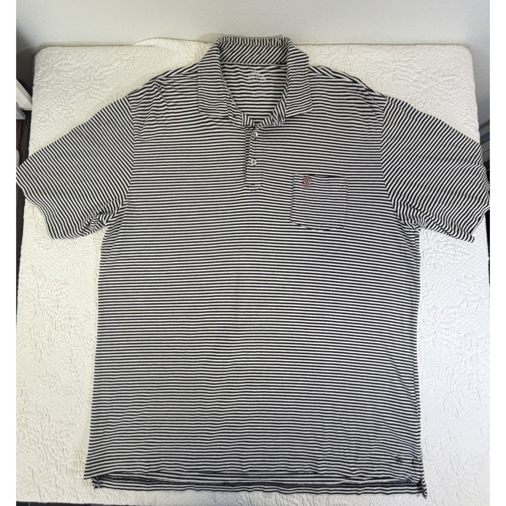 Peter Millar Stanford Front Pocket Polo | Size Large Black White Golf
